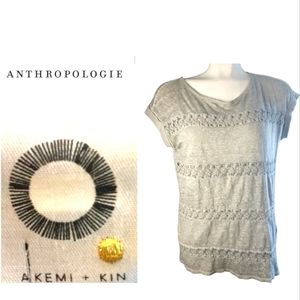 Akemi + Kin linen crochet cutout cap sleeve drapey soft grey t-shirt Size small